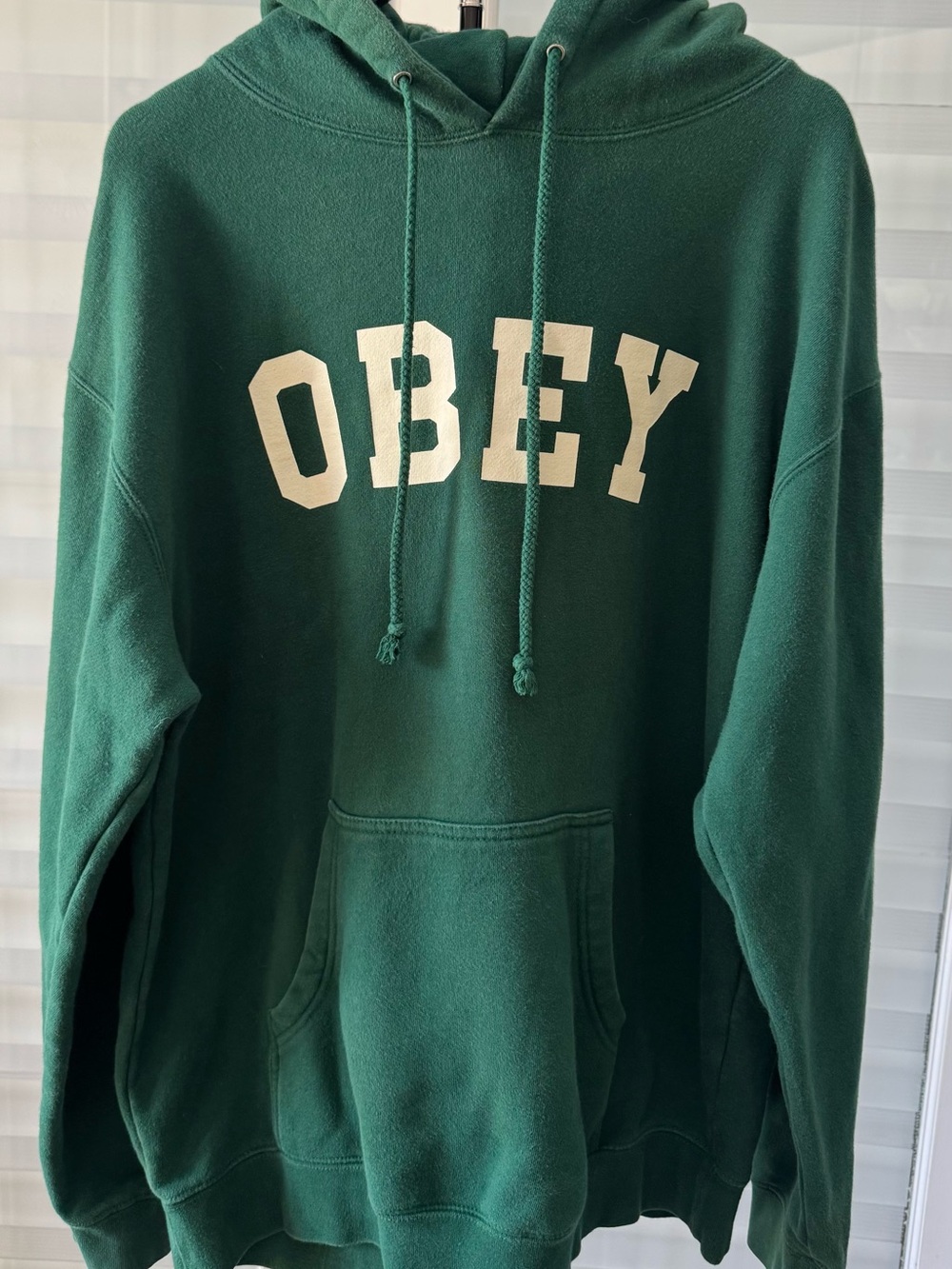 Obey Men's Dark Green Crewneck Hoodie with White Logo